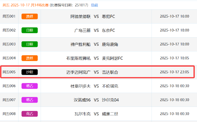 沙特联赛首度纳入中国竞彩，周五005迈季迈阿宽广vs吉达联合开售