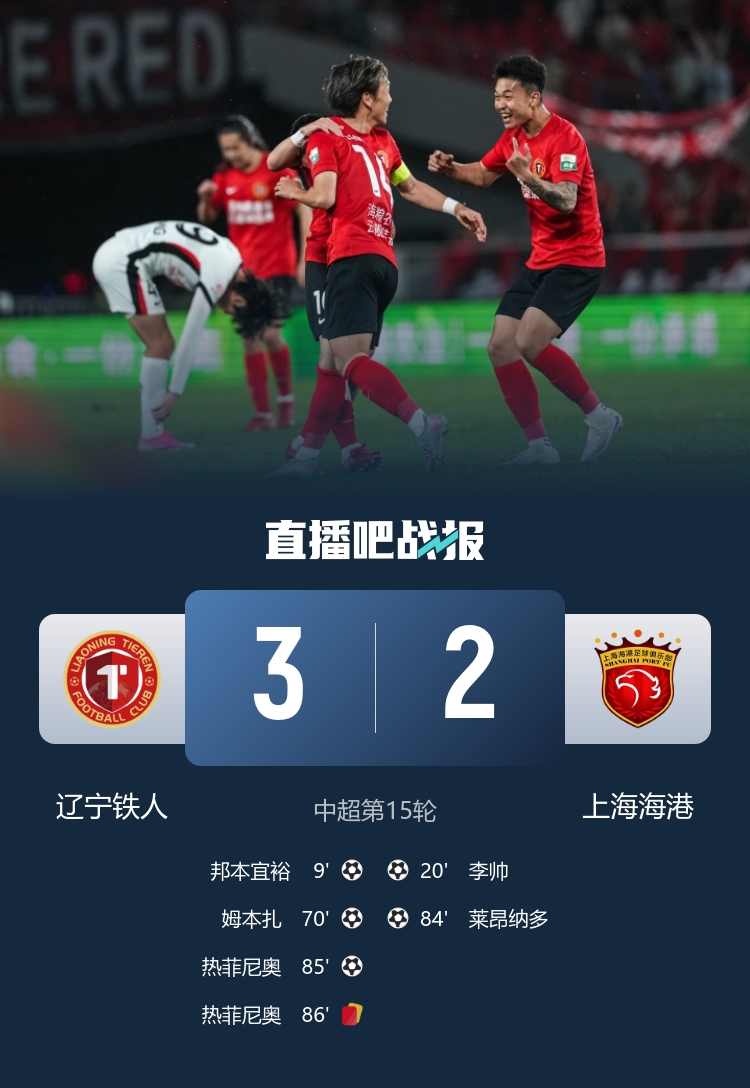 三连胜！铁人3-2海港 热菲尼奥绝杀+染红 姆本扎3轮6球