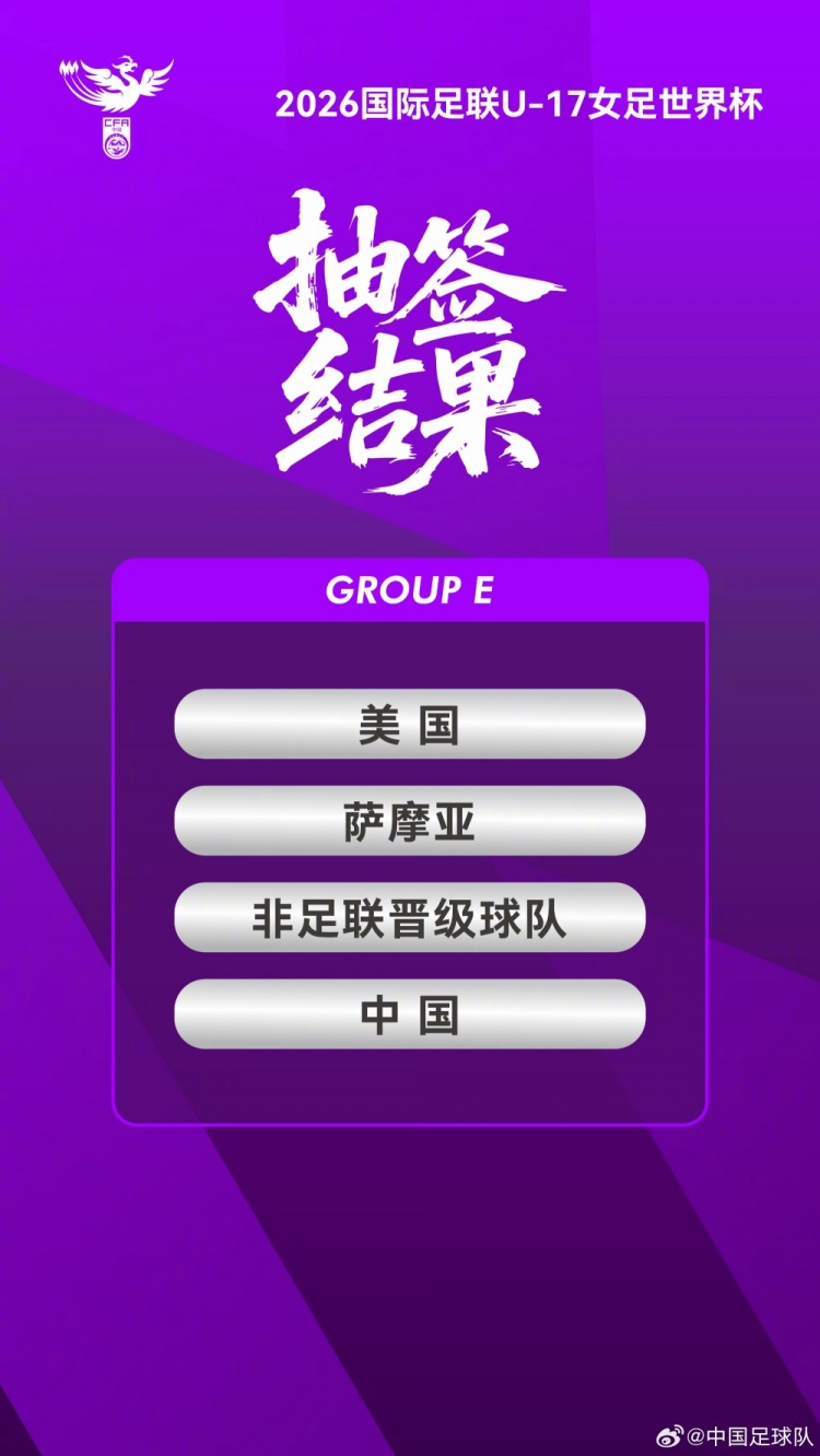 U17女足世界杯抽签揭晓 中国与美萨摩亚同组