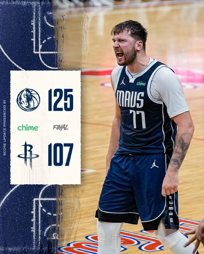 东契奇三分9中9半场32分，独行侠7连胜送火箭11连胜终结